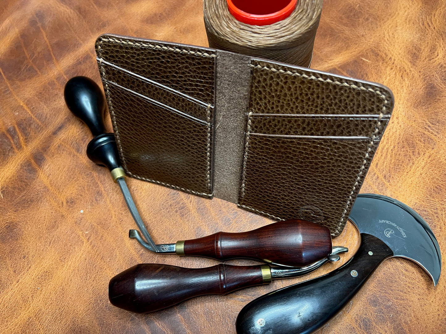 Chief Officer's leather card wallet - pebble beach